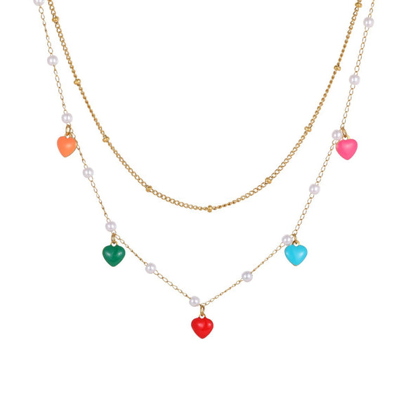 Wholesale Women's Fashion Geometric Stainless Steel And Titanium Steel Heart Water Drop Bell Electroplated Necklace And Bracelet Set Niche Jewelry