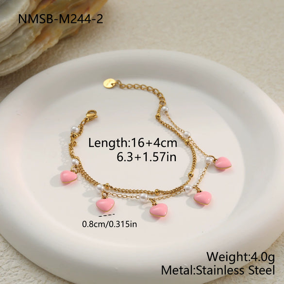 Wholesale Women's Fashion Geometric Stainless Steel And Titanium Steel Heart Water Drop Bell Electroplated Necklace And Bracelet Set Niche Jewelry