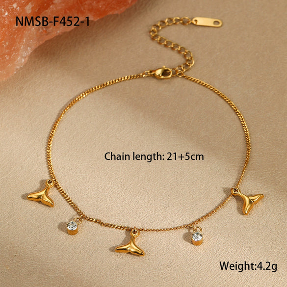 Wholesale Women's Fashion Geometric Stainless Steel And Titanium Steel Mermaid Pendant Necklace And Bracelet Set With Heart Water Drop And Bell Patterns Electroplated