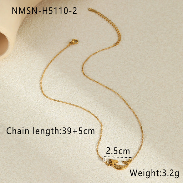 Wholesale Women's Fashion Geometric Stainless Steel And Titanium Steel Mermaid Pendant Necklace And Bracelet Set With Heart Water Drop And Bell Patterns Electroplated