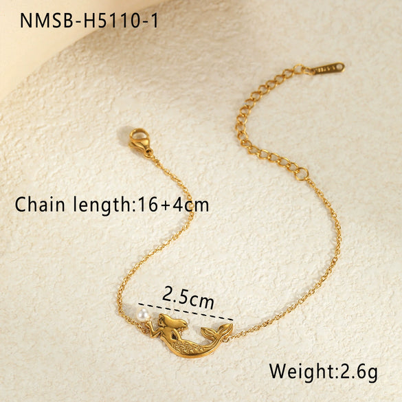Wholesale Women's Fashion Geometric Stainless Steel And Titanium Steel Mermaid Pendant Necklace And Bracelet Set With Heart Water Drop And Bell Patterns Electroplated