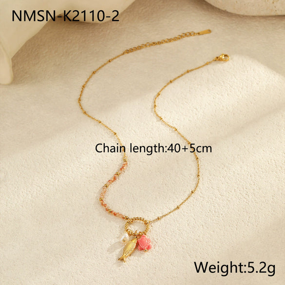 Wholesale Women's Fashion Geometric Stainless Steel And Titanium Steel Mermaid Pendant Necklace And Bracelet Set With Heart Water Drop And Bell Patterns Electroplated