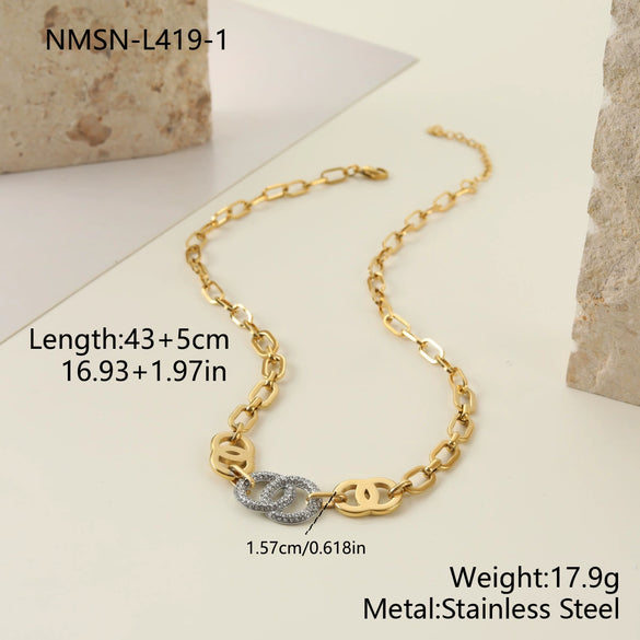 Wholesale Women's Fashion Geometric Stainless Steel And Titanium Steel Necklace And Bracelet Set With Heart Water Drop And Bell Patterns Electroplated