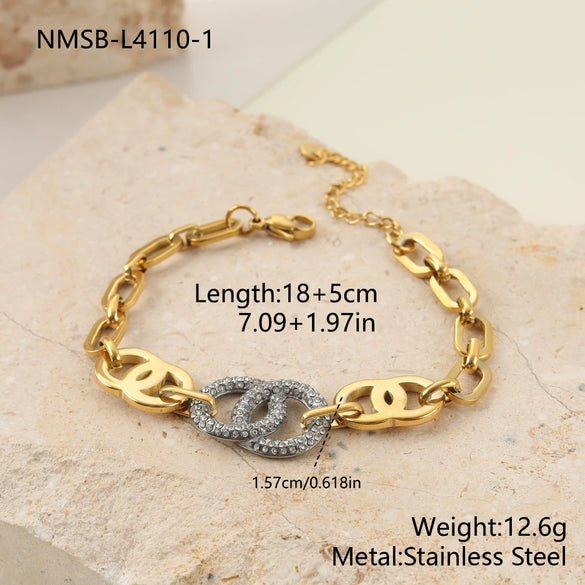 Wholesale Women's Fashion Geometric Stainless Steel And Titanium Steel Necklace And Bracelet Set With Heart Water Drop And Bell Patterns Electroplated