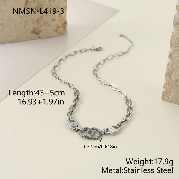 Wholesale Women's Fashion Geometric Stainless Steel And Titanium Steel Necklace And Bracelet Set With Heart Water Drop And Bell Patterns Electroplated