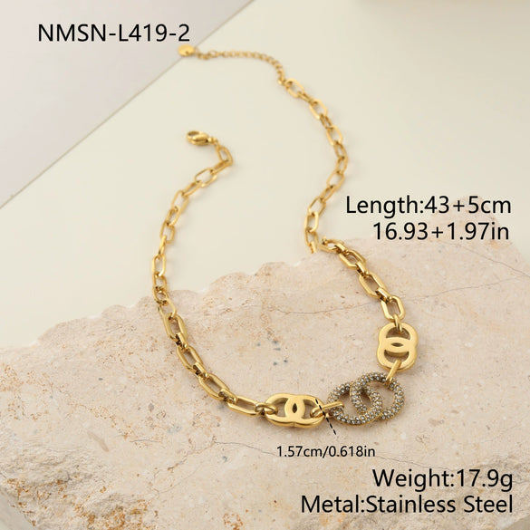 Wholesale Women's Fashion Geometric Stainless Steel And Titanium Steel Necklace And Bracelet Set With Heart Water Drop And Bell Patterns Electroplated