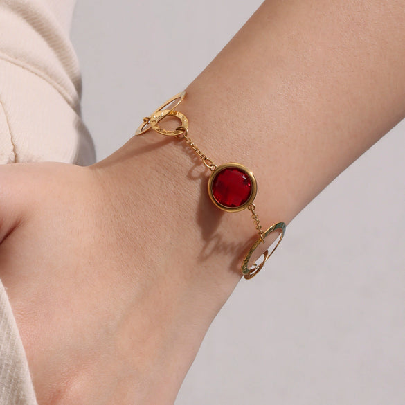 Wholesale Women's Fashion Geometric Stainless Steel And Zircon Electroplated Faceted Glass Stone Hollow Ring Stitching Bracelet