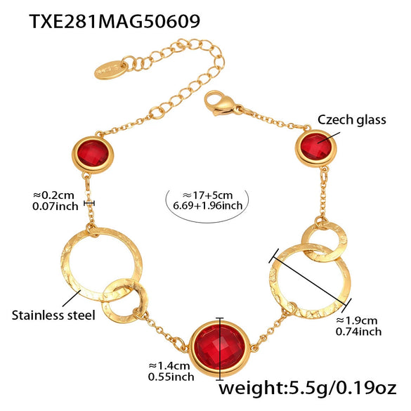 Wholesale Women's Fashion Geometric Stainless Steel And Zircon Electroplated Faceted Glass Stone Hollow Ring Stitching Bracelet