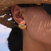 Wholesale Women's Fashion Geometric 316L Stainless Steel Blue Turquoise Peacock Fan Shaped Electroplated Earrings