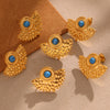 Wholesale Women's Fashion Geometric 316L Stainless Steel Blue Turquoise Peacock Fan Shaped Electroplated Earrings