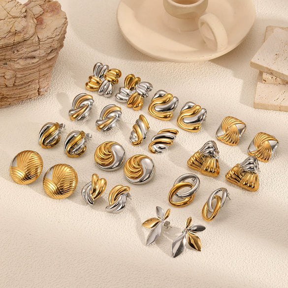 Wholesale Women's Fashion Geometric Stainless Steel Earrings 18K Gold Plated Electroplated Non Fading