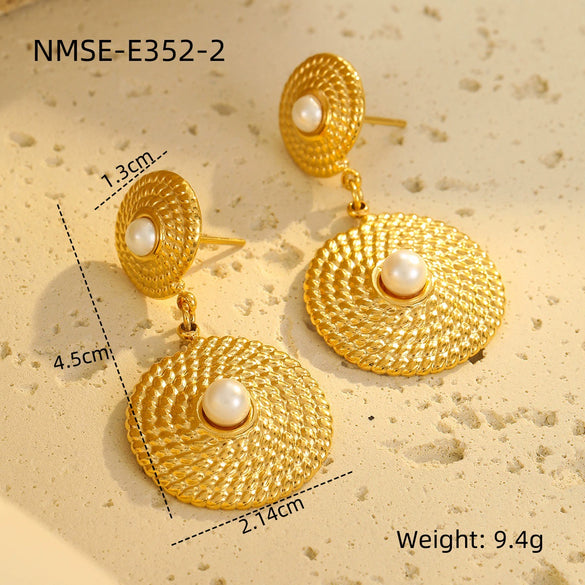 Wholesale Women's Fashion Geometric Stainless Steel Earrings With Pearl Inlay And Electroplating
