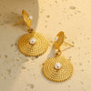Wholesale Women's Fashion Geometric Stainless Steel Earrings With Pearl Inlay And Electroplating