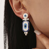 Wholesale Women's Fashion Geometric Stainless Steel Earrings With Turkish Blue Eyes Enamel Glaze And Electroplating