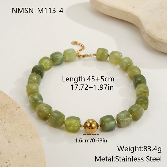 Wholesale Women's Fashion Geometric Stainless Steel Electroplated Beaded Necklace Jewelry