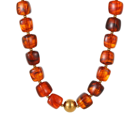 Wholesale Women's Fashion Geometric Stainless Steel Electroplated Beaded Necklace Jewelry
