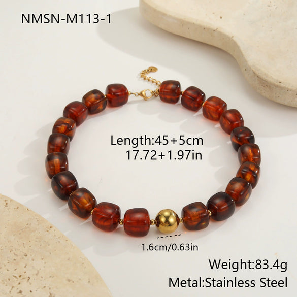 Wholesale Women's Fashion Geometric Stainless Steel Electroplated Beaded Necklace Jewelry