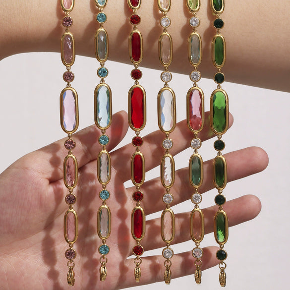 Wholesale Women's Fashion Geometric 316L Stainless Steel Electroplated Czech Glass Stitching Bracelet