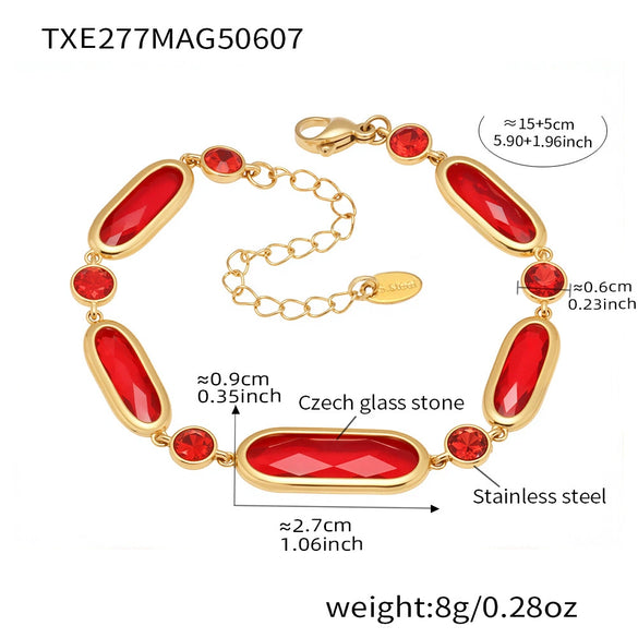Wholesale Women's Fashion Geometric 316L Stainless Steel Electroplated Czech Glass Stitching Bracelet