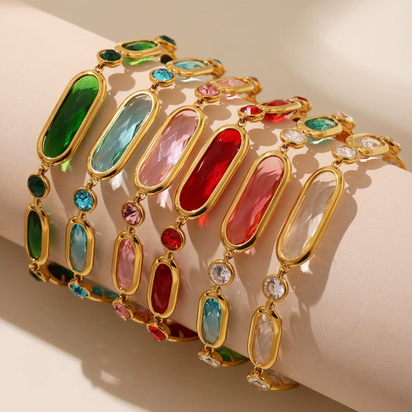 Wholesale Women's Fashion Geometric 316L Stainless Steel Electroplated Czech Glass Stitching Bracelet
