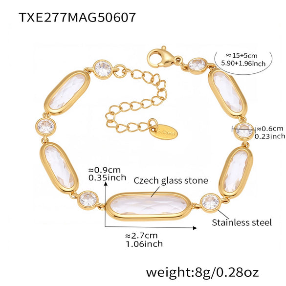 Wholesale Women's Fashion Geometric 316L Stainless Steel Electroplated Czech Glass Stitching Bracelet