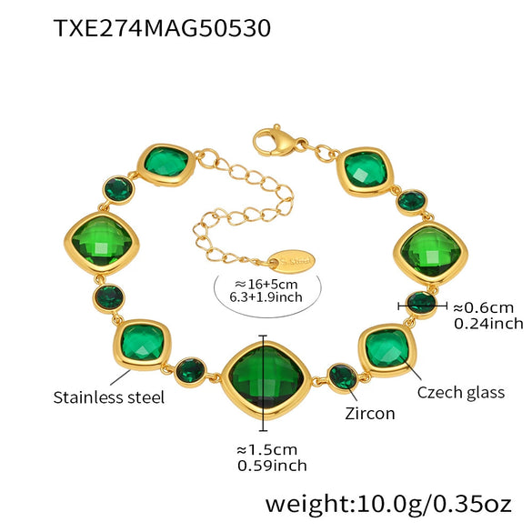 Wholesale Women's Fashion Geometric 316L Stainless Steel Electroplated Faceted Czech Glass Bracelet Jewelry