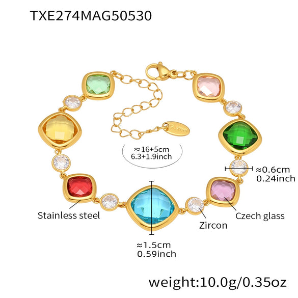 Wholesale Women's Fashion Geometric 316L Stainless Steel Electroplated Faceted Czech Glass Bracelet Jewelry