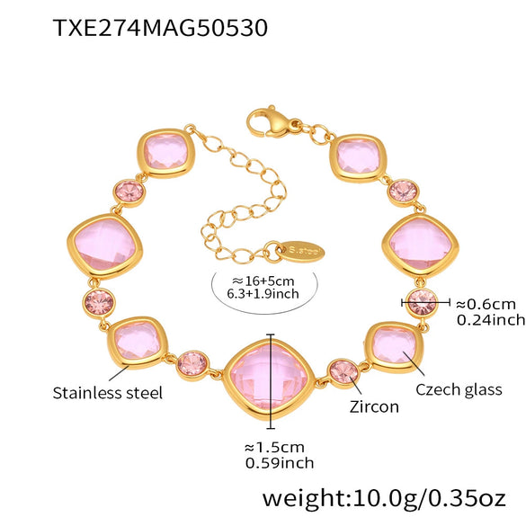 Wholesale Women's Fashion Geometric 316L Stainless Steel Electroplated Faceted Czech Glass Bracelet Jewelry