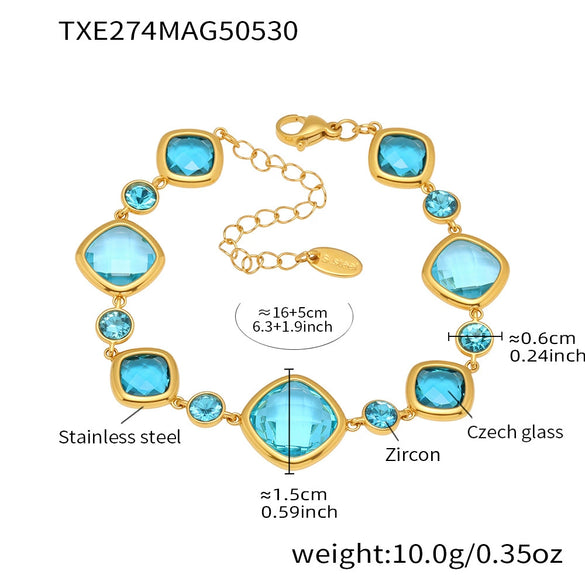 Wholesale Women's Fashion Geometric 316L Stainless Steel Electroplated Faceted Czech Glass Bracelet Jewelry