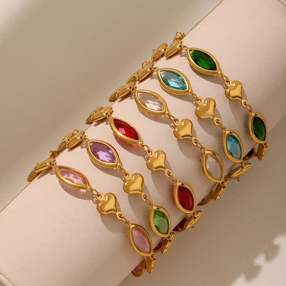 Wholesale Women's Fashion Geometric 316L Stainless Steel Electroplated Faceted Czech Glass Heart Splicing Jewelry Bracelet