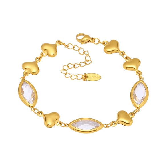 Wholesale Women's Fashion Geometric 316L Stainless Steel Electroplated Faceted Czech Glass Heart Splicing Jewelry Bracelet