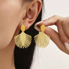 Wholesale Women's Fashion Geometric Stainless Steel Electroplated Ferris Wheel Coconut Leaf Texture Earrings