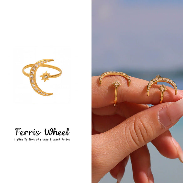 Wholesale Women's Fashion Geometric Stainless Steel Electroplated Ferris Wheel Moon Goddess Opening Adjustment Ring