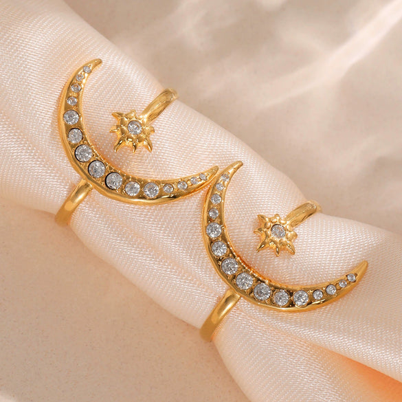 Wholesale Women's Fashion Geometric Stainless Steel Electroplated Ferris Wheel Moon Goddess Opening Adjustment Ring