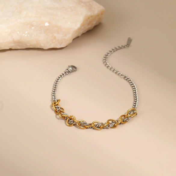 Wholesale Women's Fashion Geometric Stainless Steel Electroplated 18K Gold And Silver Color Matching Necklaces And Earrings