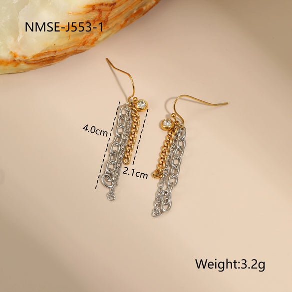 Wholesale Women's Fashion Geometric Stainless Steel Electroplated 18K Gold And Silver Color Matching Necklaces And Earrings