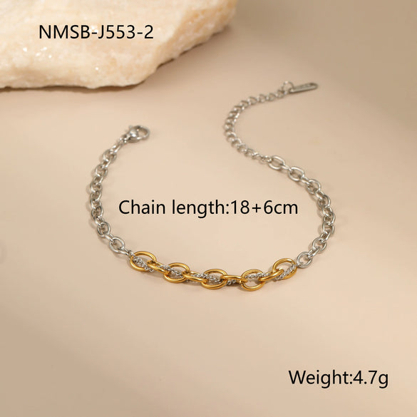 Wholesale Women's Fashion Geometric Stainless Steel Electroplated 18K Gold And Silver Color Matching Necklaces And Earrings