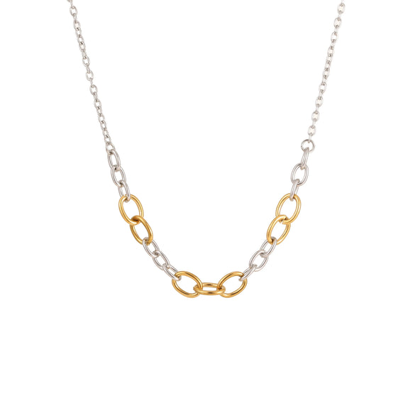 Wholesale Women's Fashion Geometric Stainless Steel Electroplated 18K Gold And Silver Color Matching Necklaces And Earrings