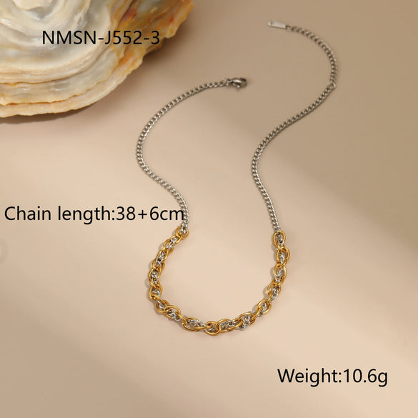 Wholesale Women's Fashion Geometric Stainless Steel Electroplated 18K Gold And Silver Color Matching Necklaces And Earrings
