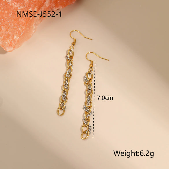 Wholesale Women's Fashion Geometric Stainless Steel Electroplated 18K Gold And Silver Color Matching Necklaces And Earrings