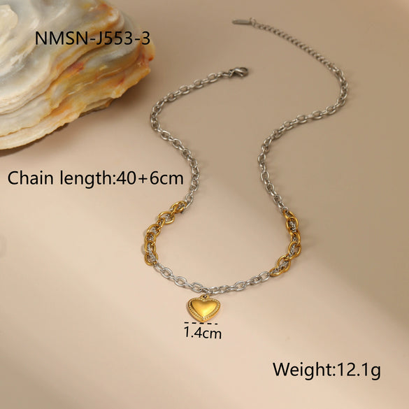 Wholesale Women's Fashion Geometric Stainless Steel Electroplated 18K Gold And Silver Color Matching Necklaces And Earrings