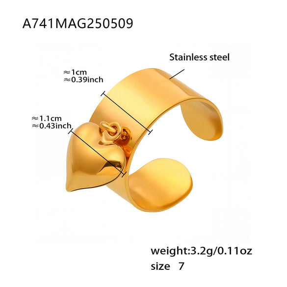 Wholesale Women's Fashion Geometric Stainless Steel Electroplated 18K Gold Ferris Wheel Small Heart Open Index Finger Ring