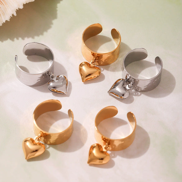 Wholesale Women's Fashion Geometric Stainless Steel Electroplated 18K Gold Ferris Wheel Small Heart Open Index Finger Ring