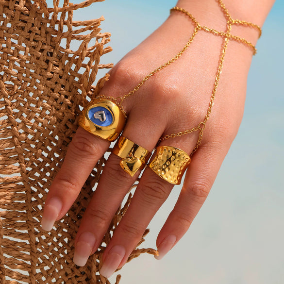 Wholesale Women's Fashion Geometric Stainless Steel Electroplated 18K Gold Ferris Wheel Small Heart Open Index Finger Ring