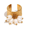 Wholesale Women's Fashion Geometric Stainless Steel Electroplated 18K Gold Pearl Tassel Hammer Pattern Opening Bracelet Ring