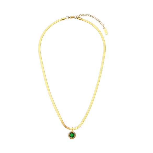 Wholesale Women's Fashion Geometric Stainless Steel Electroplated Round Zircon Pendant Necklace With Conventional Chain