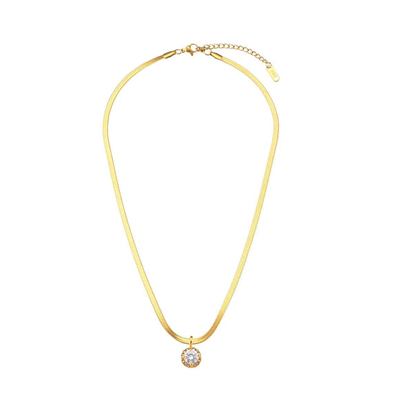 Wholesale Women's Fashion Geometric Stainless Steel Electroplated Round Zircon Pendant Necklace With Conventional Chain
