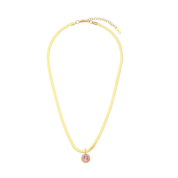 Wholesale Women's Fashion Geometric Stainless Steel Electroplated Round Zircon Pendant Necklace With Conventional Chain