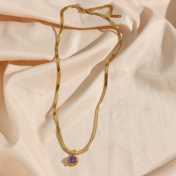 Wholesale Women's Fashion Geometric Stainless Steel Electroplated Round Zircon Pendant Necklace With Conventional Chain