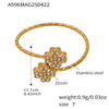 Wholesale Women's Fashion Geometric Stainless Steel Four Leaf Flower Ring With Electroplating Design
